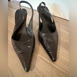 Nine West snakeskin pointed toe slingback heels